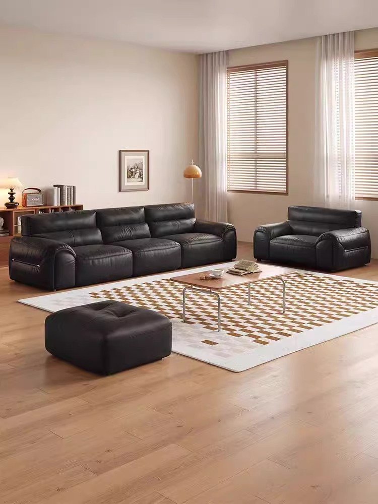 Comfortable black modern sofa living room sofa set European style large high backrest sofa