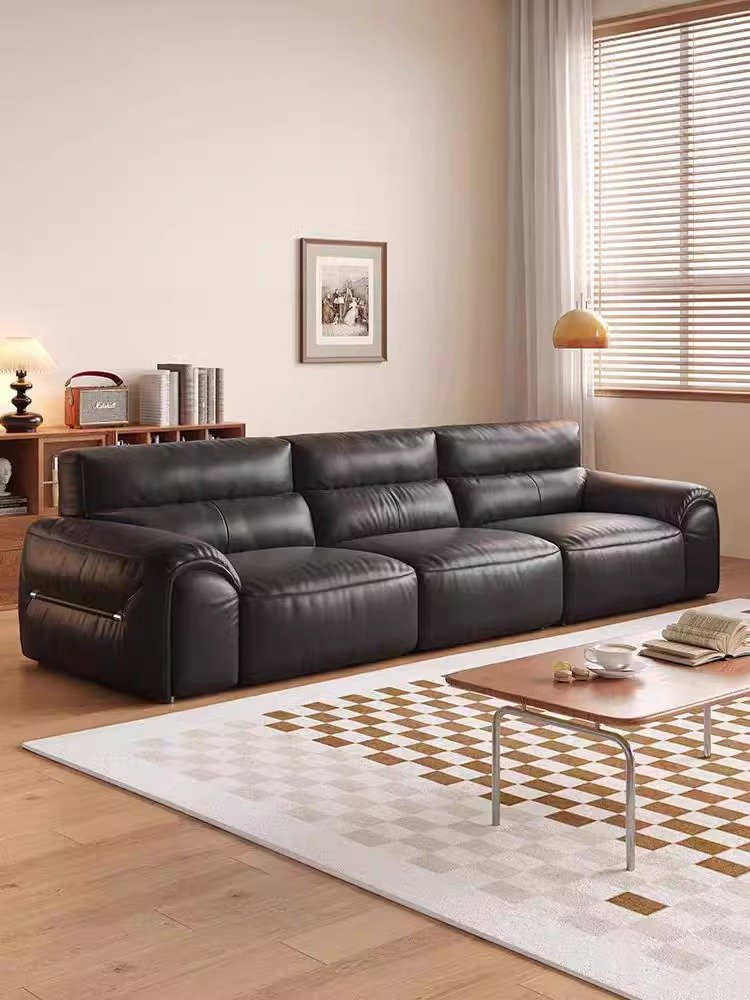 Comfortable black modern sofa living room sofa set European style large high backrest sofa