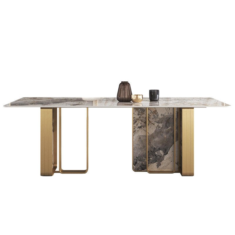 Italy Design Stainless Steel Golden Base Rectangular Marble table Set Luxury dining table And Chairs