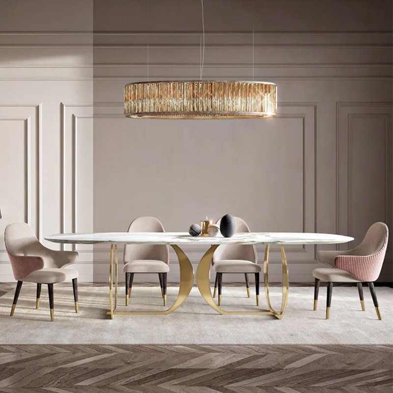 OKF Italian light luxury sintered stone slate top dining table round rotating dining table with rotating centre