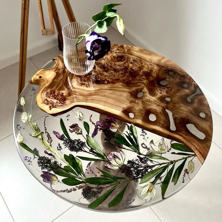 Factory in India manufactured epoxy resin round table solid wood with epoxy resin dining table and coffee table from India