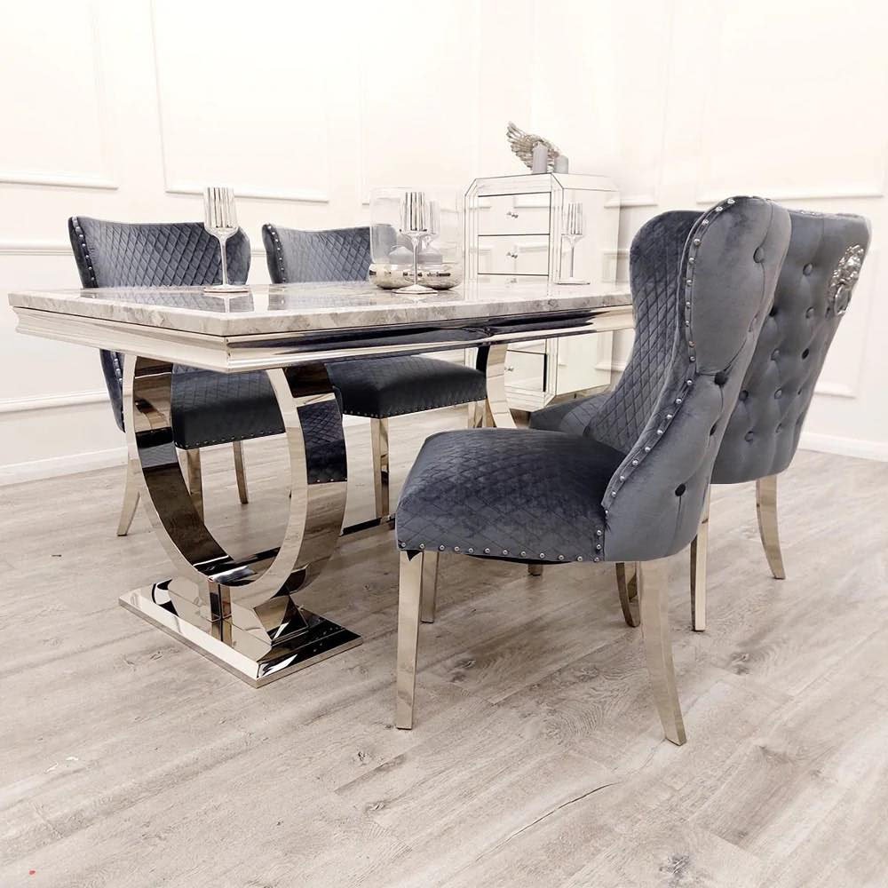 Modern home furniture dinning room table sets stainless steel marble dining table