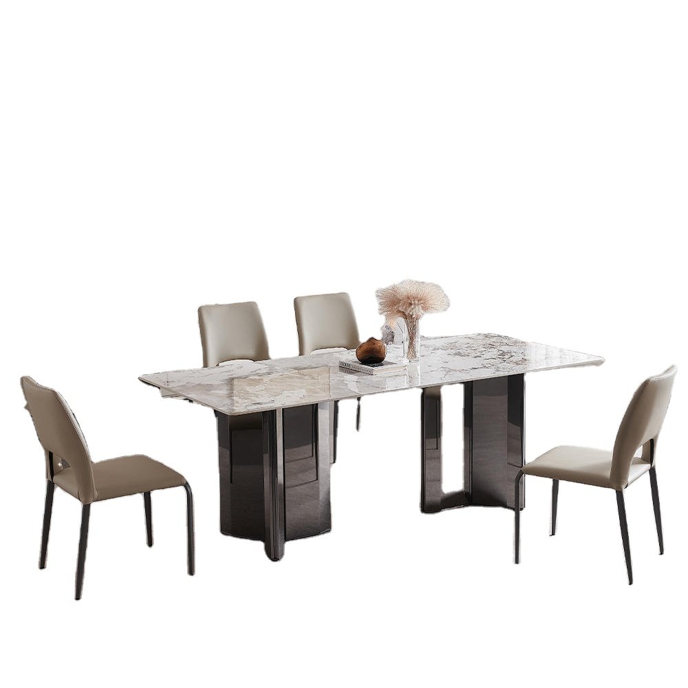 Italian light luxury slate dining table rectangular designer modern high-end marble dining table and chairs