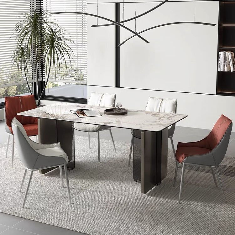 Italian light luxury slate dining table rectangular designer modern high-end marble dining table and chairs