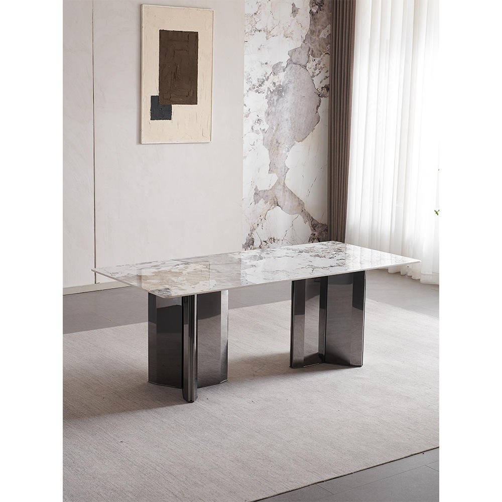 Italian light luxury slate dining table rectangular designer modern high-end marble dining table and chairs