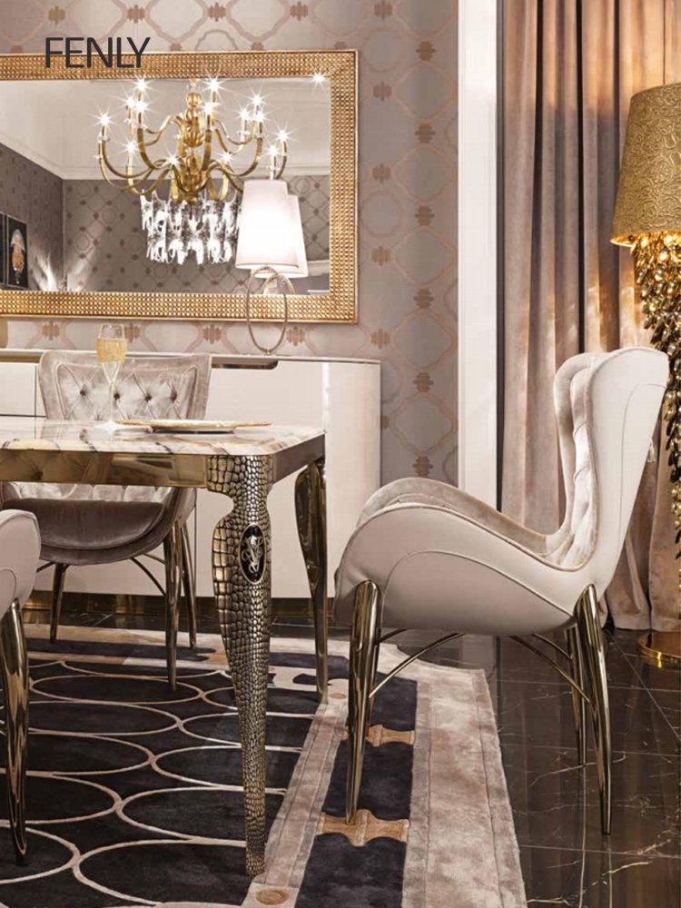 Modern Luxury Rectangular Marble Dining Table Set Elegant Wooden Furniture for Dining Room Kitchen Hotel Hall or Villa
