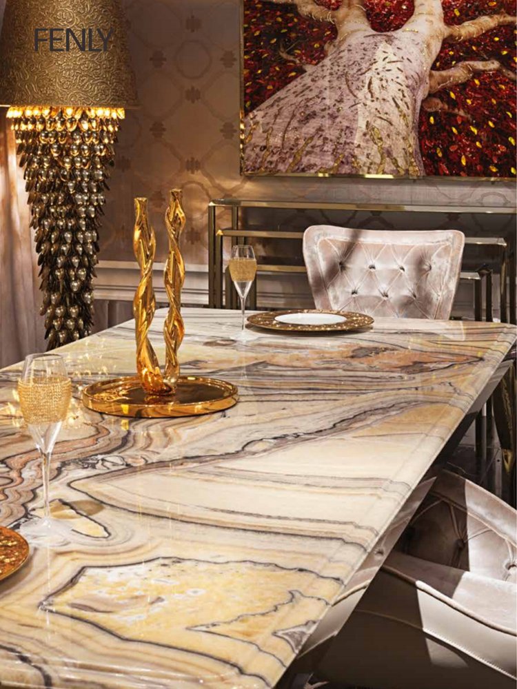Modern Luxury Rectangular Marble Dining Table Set Elegant Wooden Furniture for Dining Room Kitchen Hotel Hall or Villa