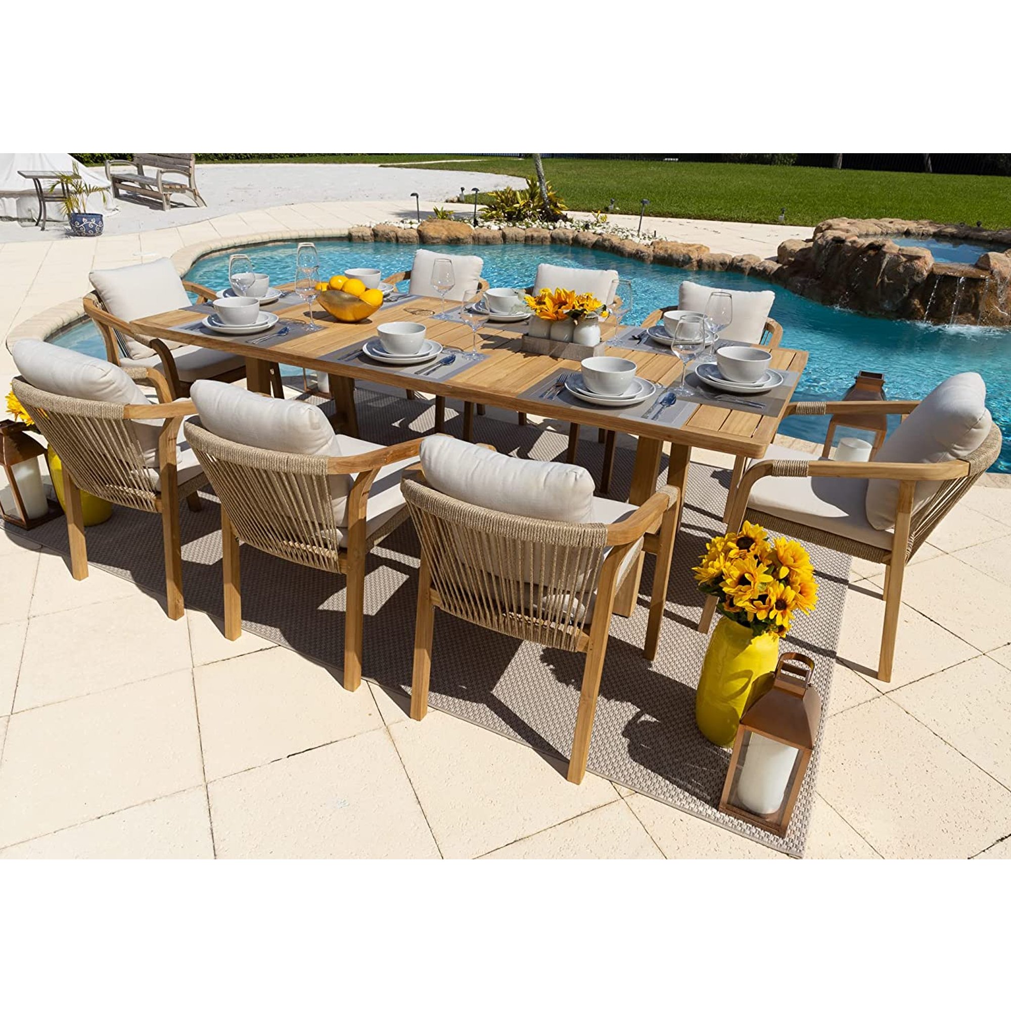 Luxury Outdoor Living Dining Sets All-Weather Comfort Table Chair -Cam