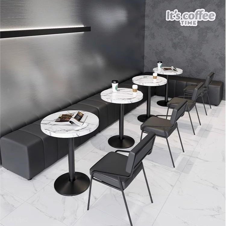 Restaurant Customized Backless Bench Industrial Style Coffee Shop Dining Table And Chair Black Wall Booth Sofa Stool Sets