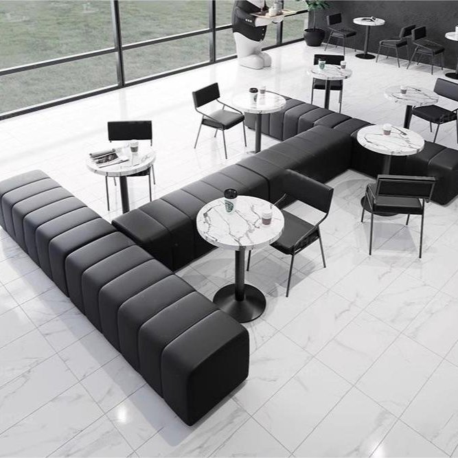 Restaurant Customized Backless Bench Industrial Style Coffee Shop Dining Table And Chair Black Wall Booth Sofa Stool Sets
