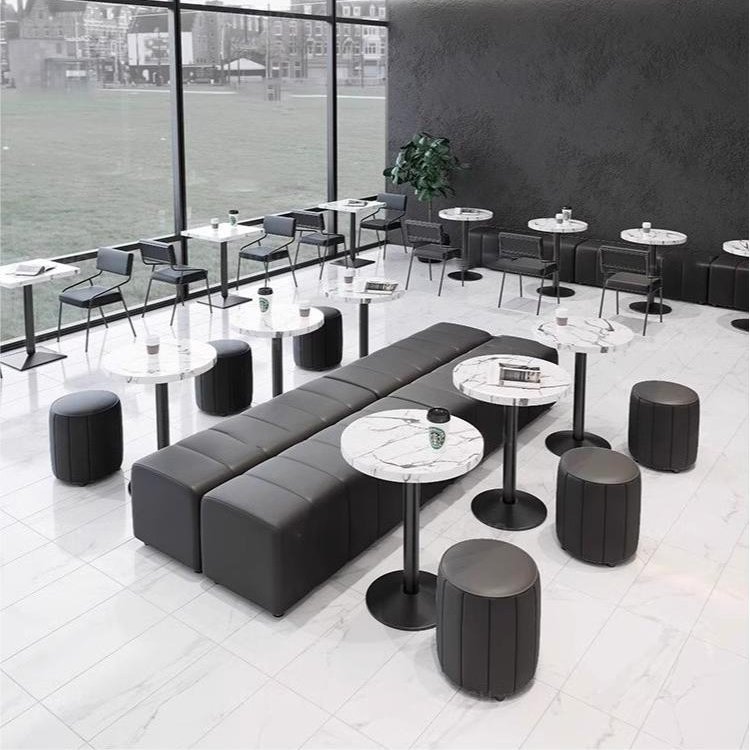 Restaurant Customized Backless Bench Industrial Style Coffee Shop Dining Table And Chair Black Wall Booth Sofa Stool Sets