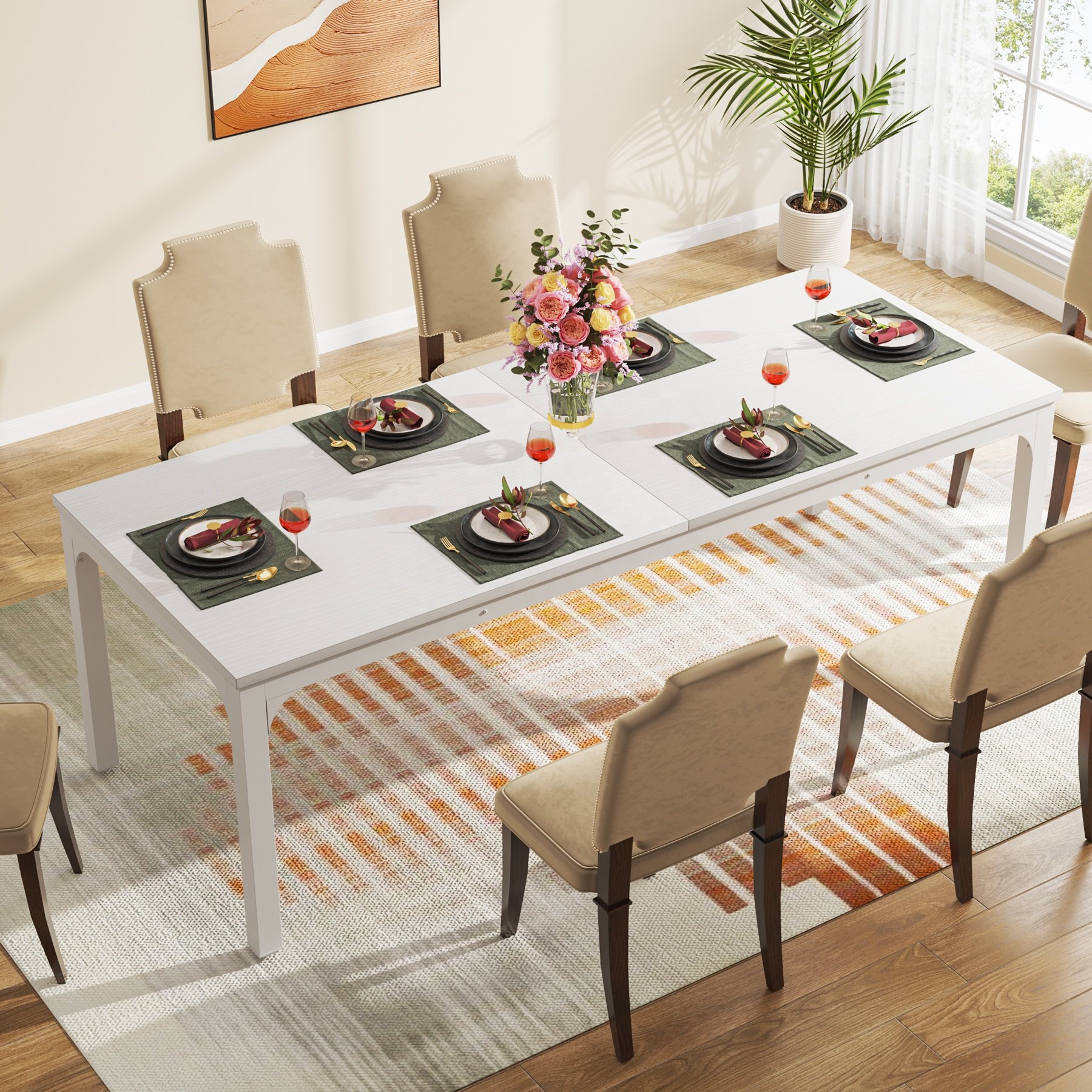 Tribesigns 78 inch Long Modern White Rectangular Kitchen Dining Table for 6-8 Person