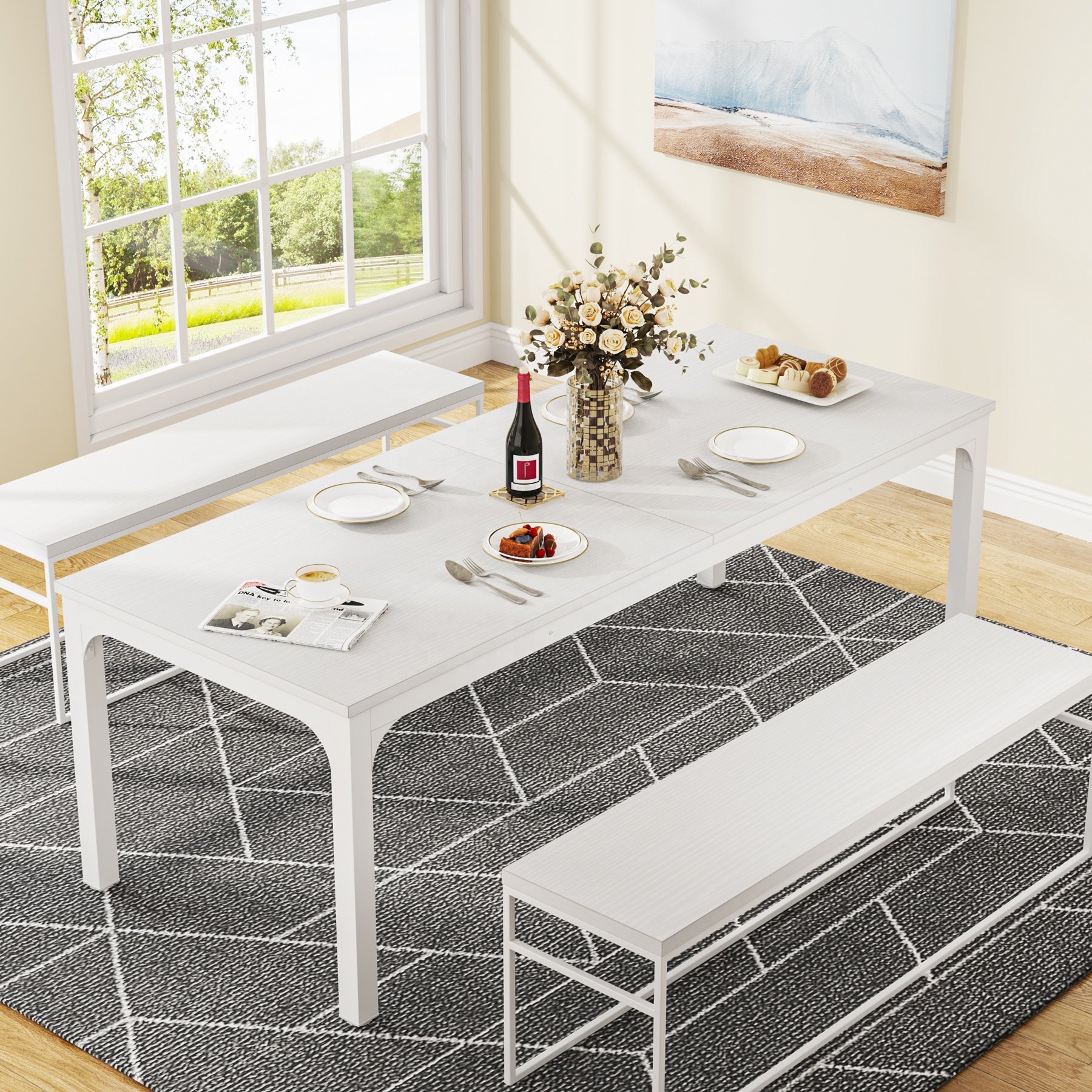 Tribesigns 78 inch Long Modern White Rectangular Kitchen Dining Table for 6-8 Person
