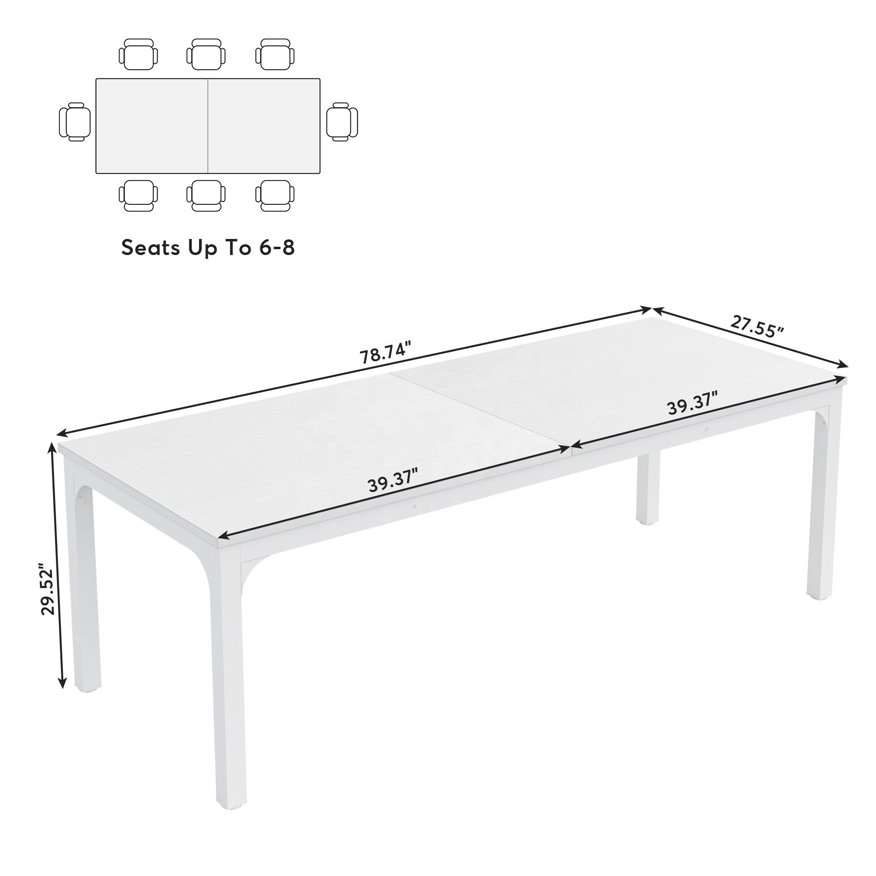 Tribesigns 78 inch Long Modern White Rectangular Kitchen Dining Table for 6-8 Person