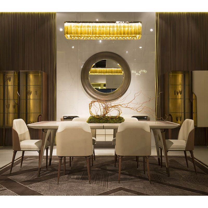 Italian Style Light Luxury Dining table and Chair modern wood Simple Leather Backrest Restaurant Furniture coffee house Chair