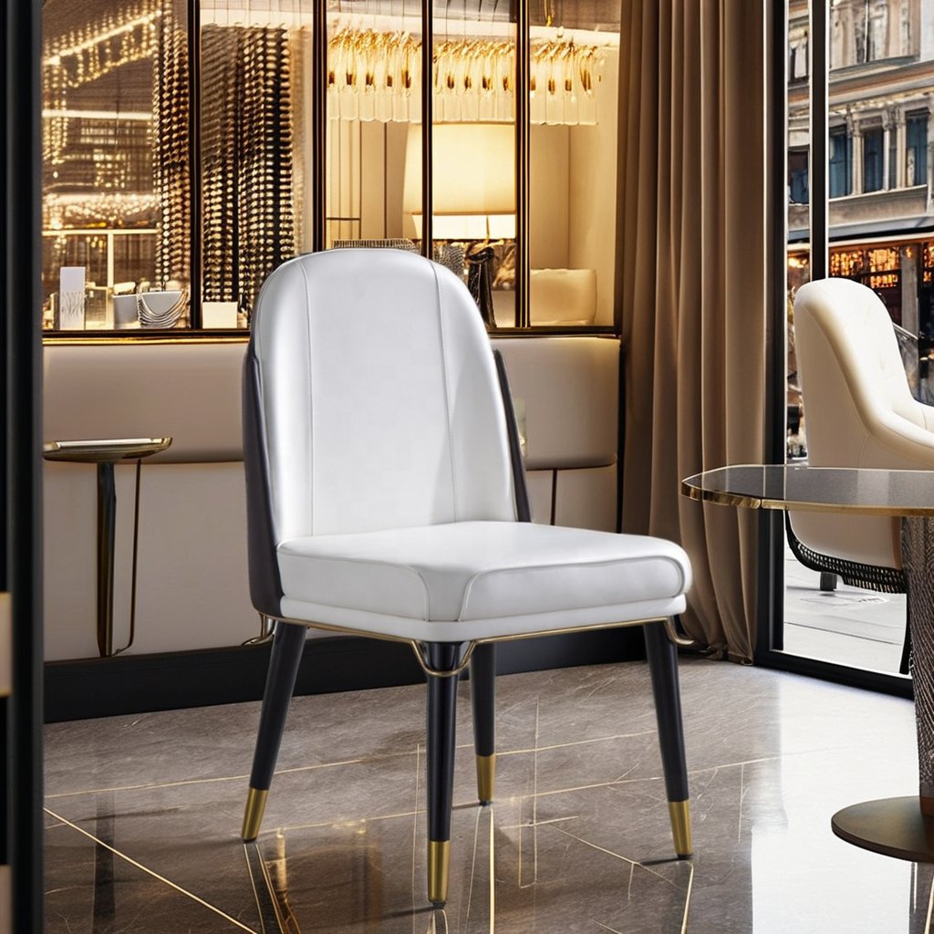 Italian Style Light Luxury Dining table and Chair modern wood Simple Leather Backrest Restaurant Furniture coffee house Chair