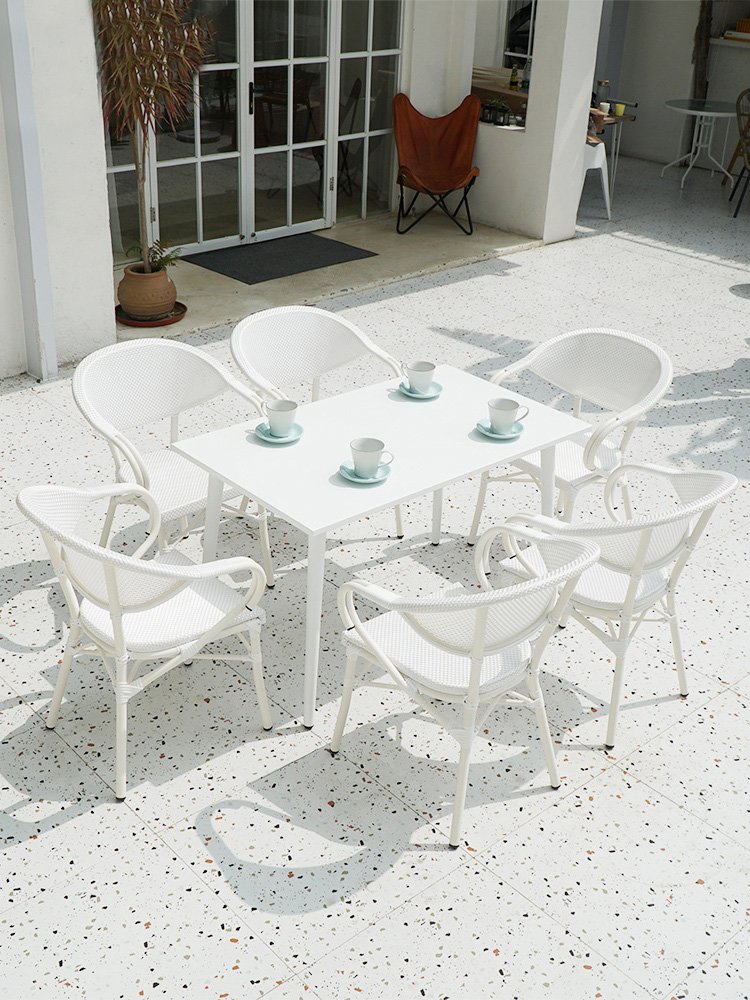 Outdoor simple garden courtyard hotel leisure table and chair milk tea shop rattan table and chair 5-piece set