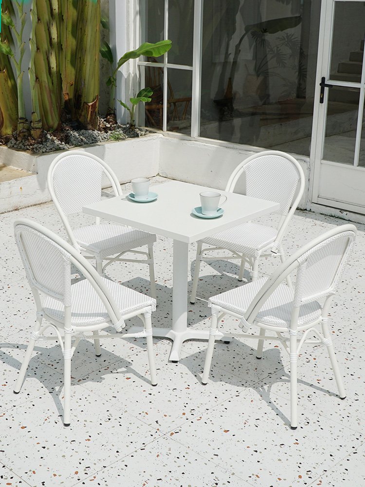 Outdoor simple garden courtyard hotel leisure table and chair milk tea shop rattan table and chair 5-piece set
