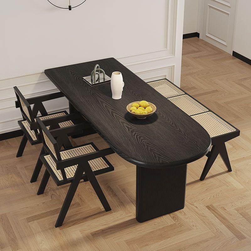 Solid wood semi-elliptical dining table island integrated against the wall log retro French dining table
