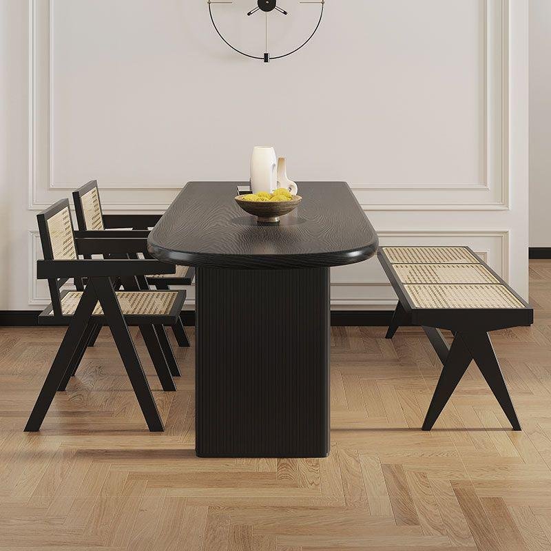Solid wood semi-elliptical dining table island integrated against the wall log retro French dining table