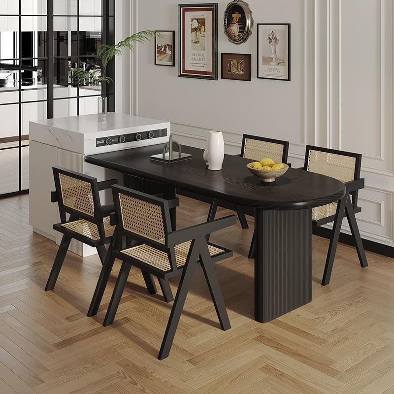 Solid wood semi-elliptical dining table island integrated against the wall log retro French dining table