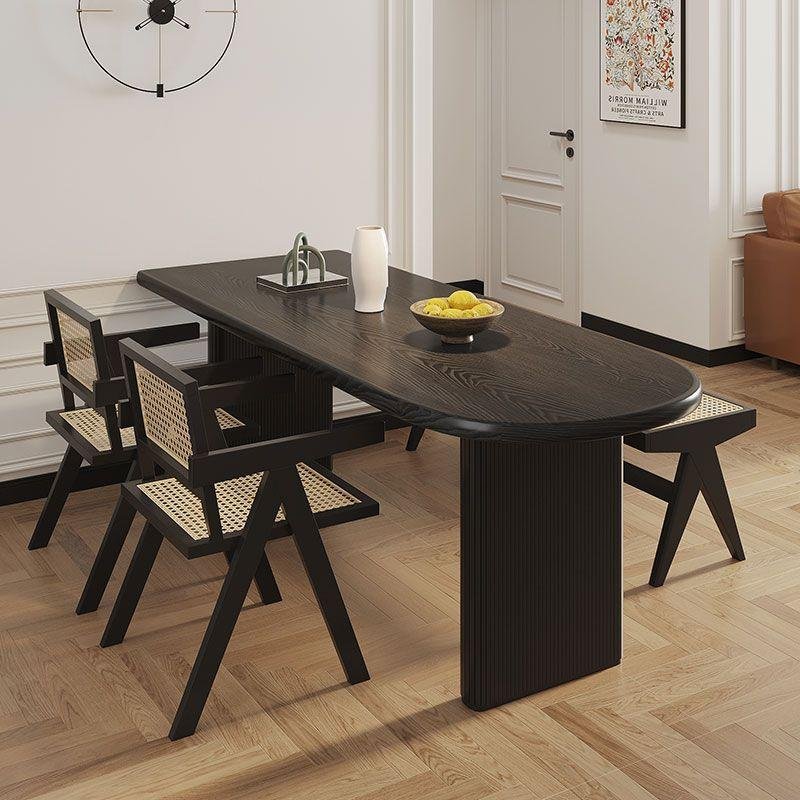 Solid wood semi-elliptical dining table island integrated against the wall log retro French dining table