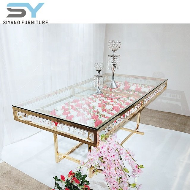 Cake Wedding Centerpieces Glass Top Cake Tables Metal Luxury Golden Decoration Square Wedding Dining Table