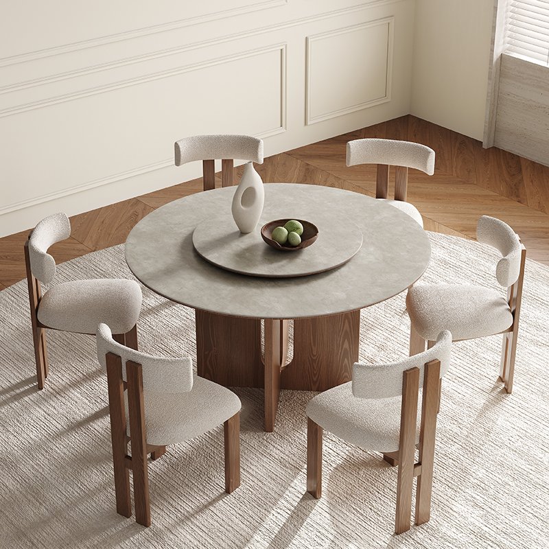 PurelyFeel Designer solid wood dining table and chair combination home modern French retro style round rock board dining table