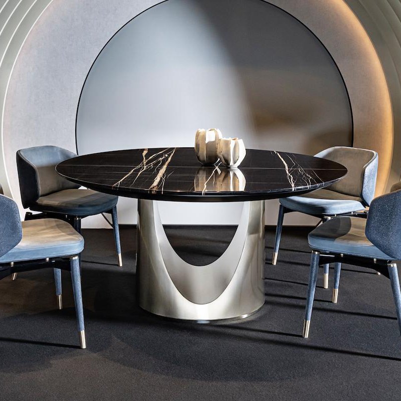 Italy luxury marble multifunctional dining table stainless steel living room oval coffee table can be customized coffee table