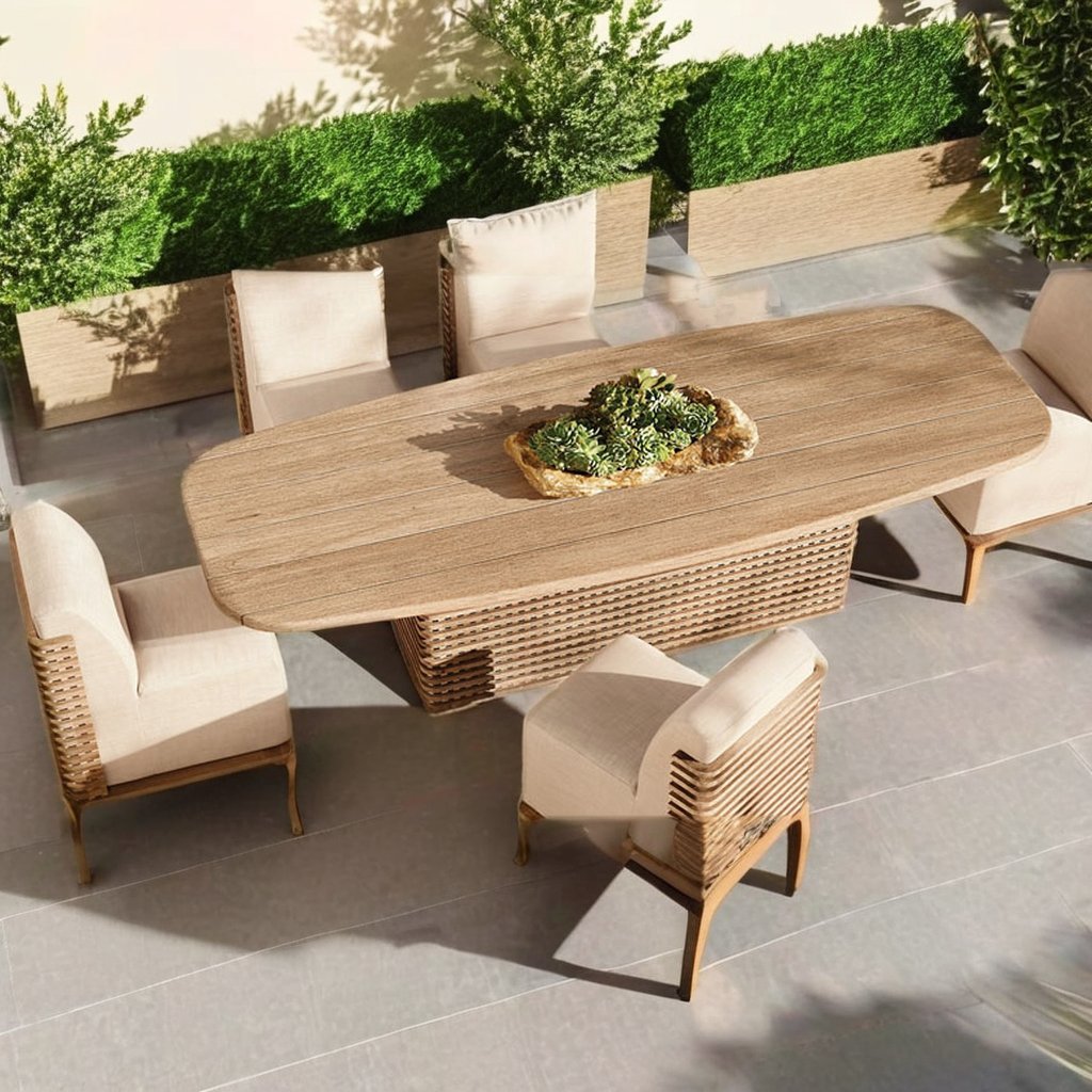 FERLY All Weather Outdoor Teak Furniture Patio Garden Furniture Solid Wood Teak Dining Table Set
