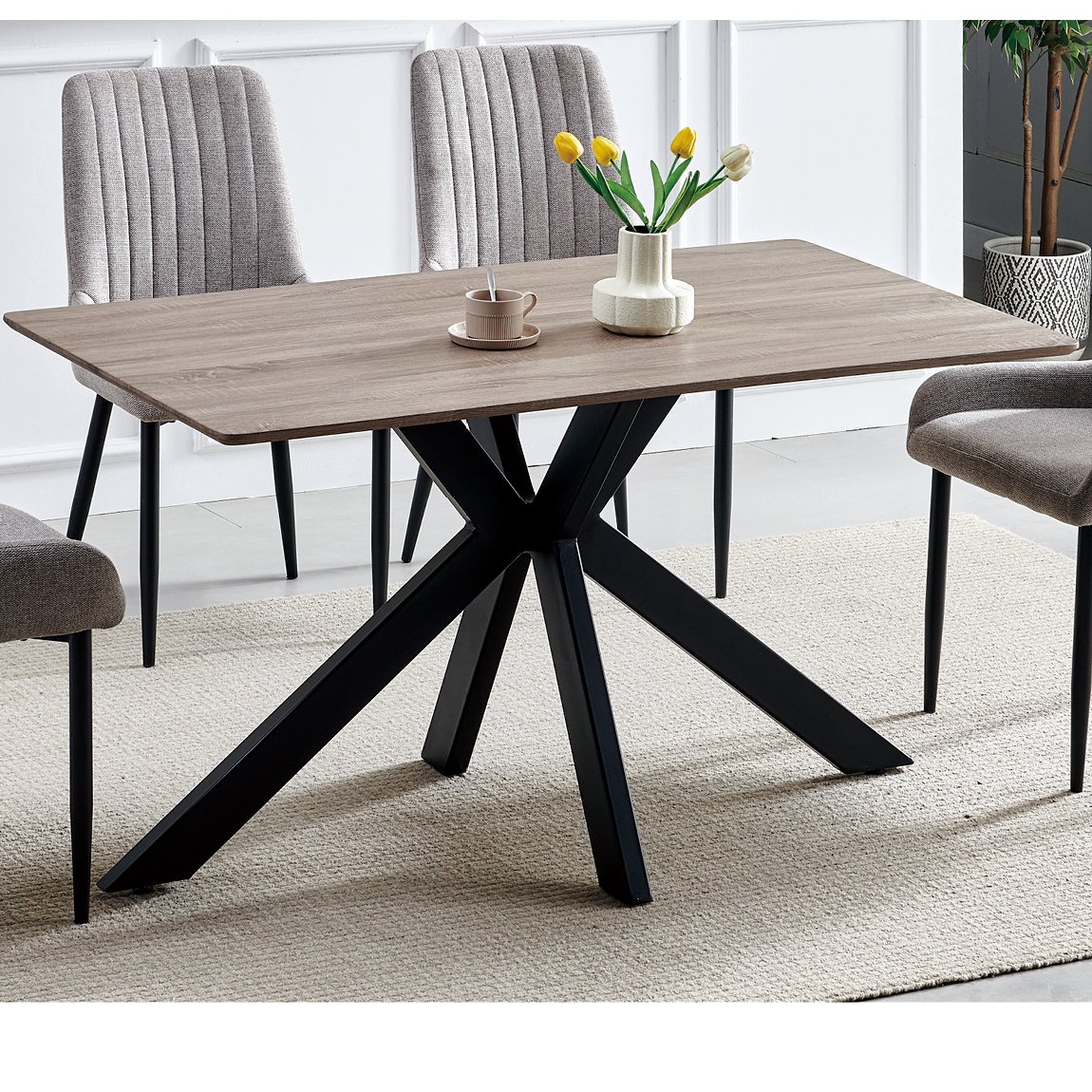 Home furniture modern dining room set MDF+paper metal dining table with 6 chairs tables and chairs for restaurant