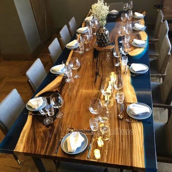 Luxury dining room furniture river run table epoxy resin table large dining table wood