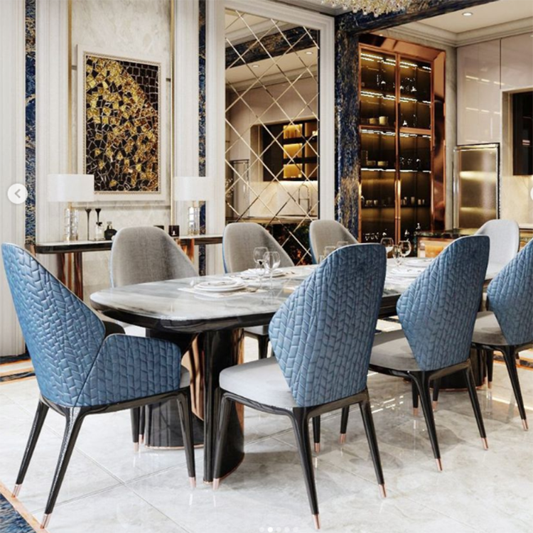Customized Luxury Restaurant Furniture Table Chair Square Marble Dinning Set with 6 chairs Dining Table