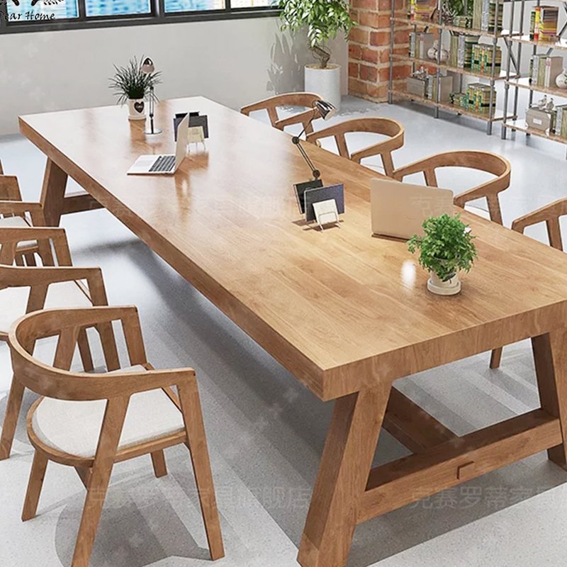 Hot Selling Solid Wood Meeting Room Tables Nature Tuip Oak Solid Wood Dining Table Set