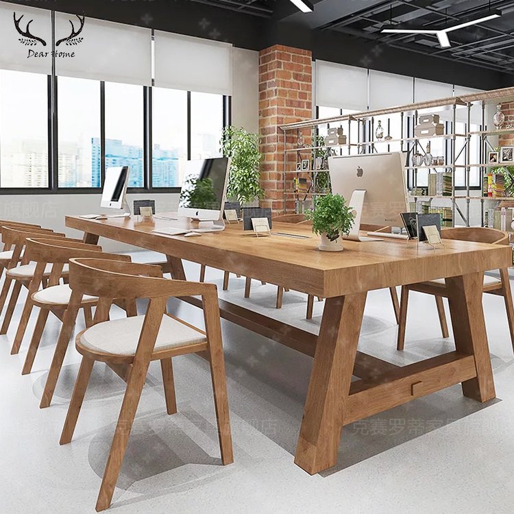 Hot Selling Solid Wood Meeting Room Tables Nature Tuip Oak Solid Wood Dining Table Set
