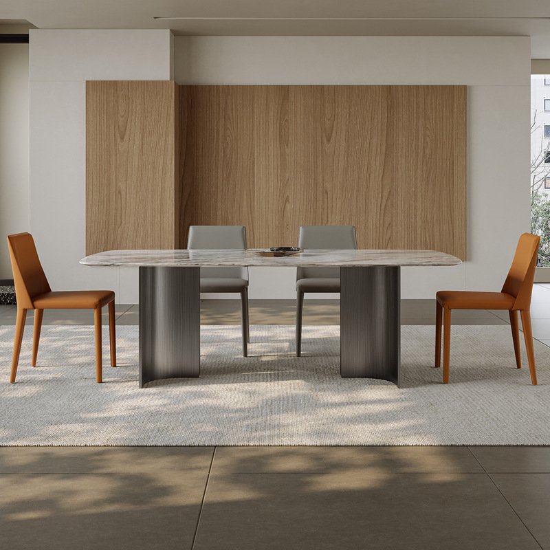 Foshan Factory Italian Deluxe Rectangular Dining Table marble dining table Stainless Steel Chassis Dining table and chair set