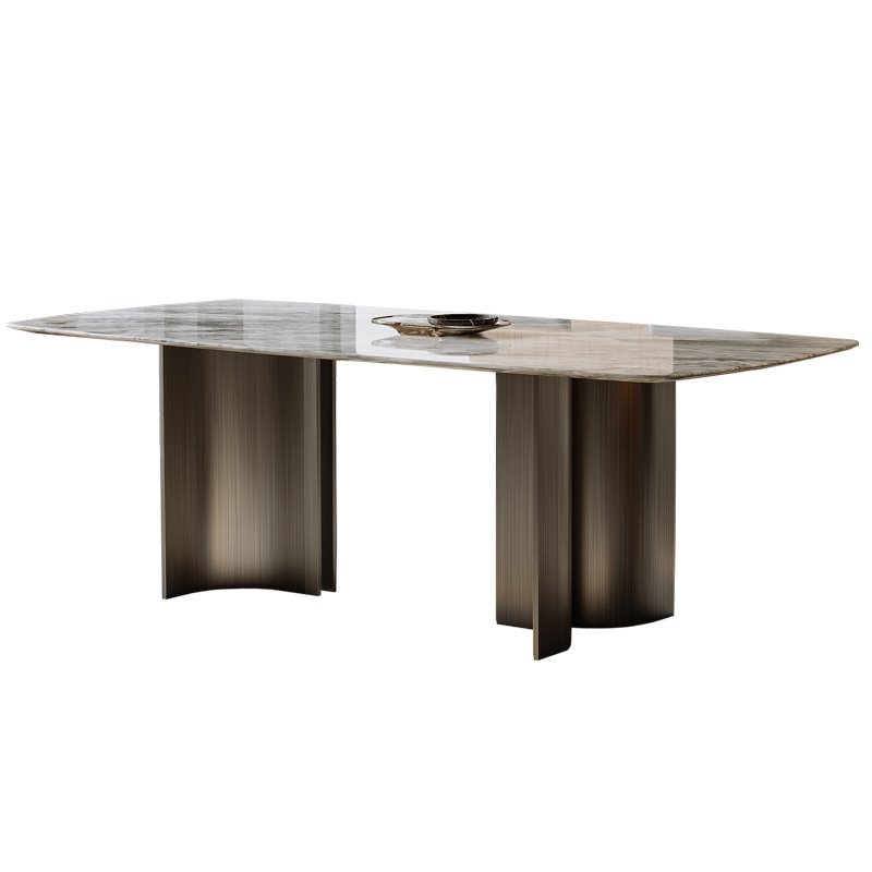 Foshan Factory Italian Deluxe Rectangular Dining Table marble dining table Stainless Steel Chassis Dining table and chair set