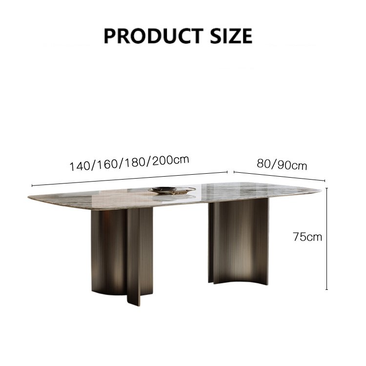 Foshan Factory Italian Deluxe Rectangular Dining Table marble dining table Stainless Steel Chassis Dining table and chair set