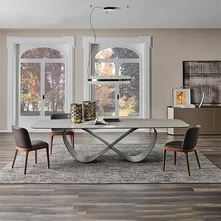 Light Luxury minimalist dining table modern marble Rock plate Stainless steel legs hotel Restaurant dining table set 8 seater