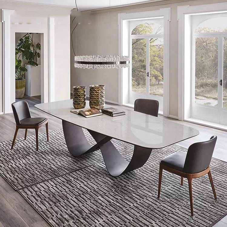 Light Luxury minimalist dining table modern marble Rock plate Stainless steel legs hotel Restaurant dining table set 8 seater