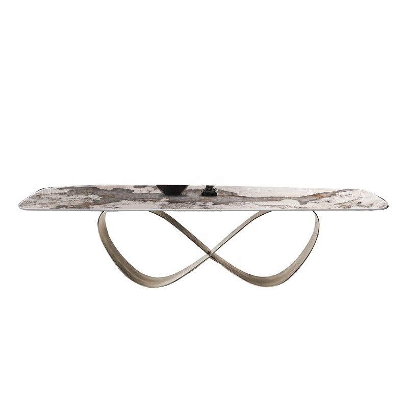 Light Luxury minimalist dining table modern marble Rock plate Stainless steel legs hotel Restaurant dining table set 8 seater