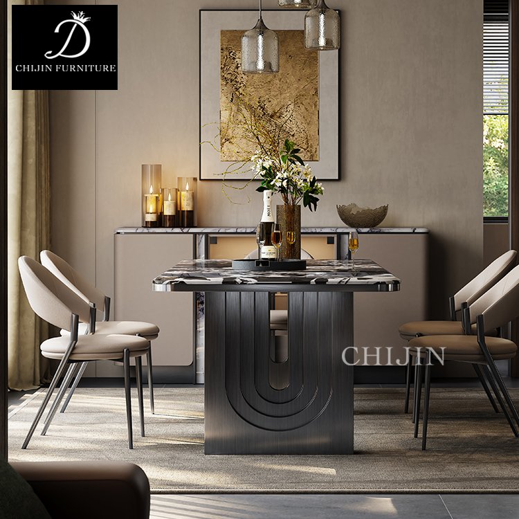 Modern Luxury Dining Table Set Durable Stainless Steel Metal for Home or Villa Kitchen & Dining Room Furniture