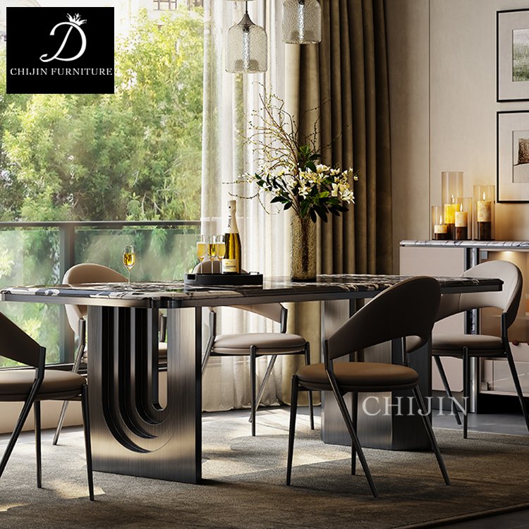 Modern Luxury Dining Table Set Durable Stainless Steel Metal for Home or Villa Kitchen & Dining Room Furniture
