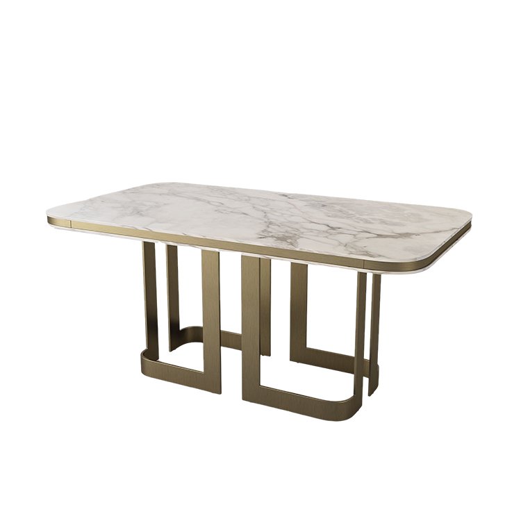 Hot Sell Modern Luxury Golden Stainless Steel Dining Table With Marble For Dining Room Furniture Dining Table