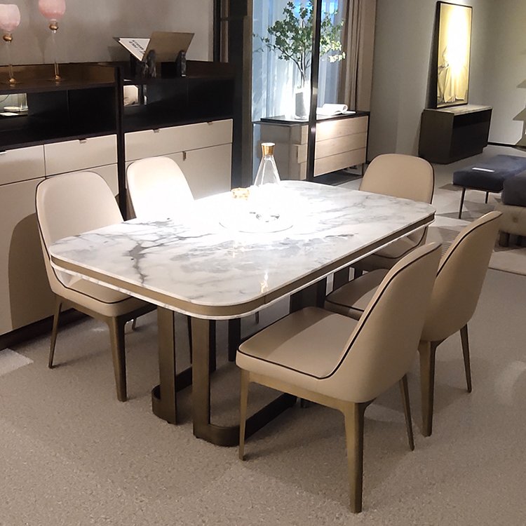 Hot Sell Modern Luxury Golden Stainless Steel Dining Table With Marble For Dining Room Furniture Dining Table