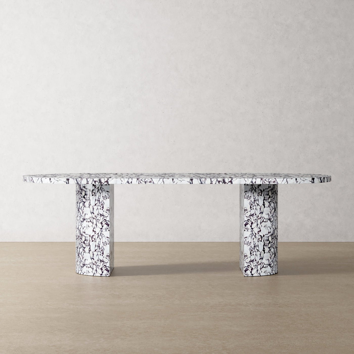 Self Owned Brand Modern Fashion Black And White Zebra Crack Artistic Design Oval Solid Stone Dining Table