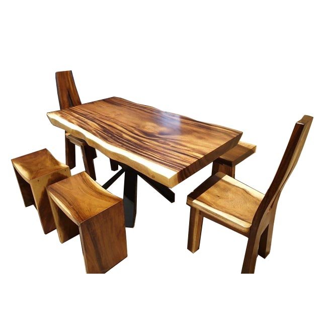 Solid Suar Wood Live Edge Dining Table Chair Stool Bench Set Modern Minimalist Outdoor Parks Hotel Durable and Stylish Furniture
