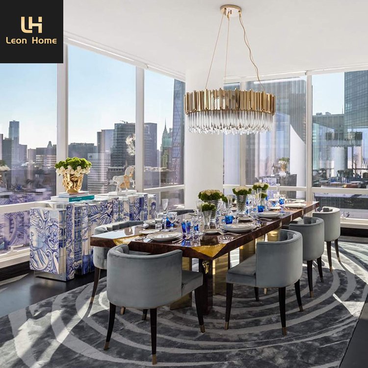 High Quality Dining Table Modern Wood Room Furniture Stainless Dining Table Luxury Villa