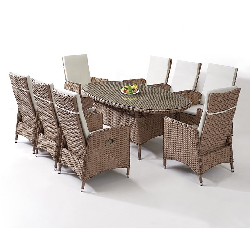 Modern Best Brown Garden Wicker Table 8 Seater Chairs Furniture Outdoor Patio Rattan Aluminum 9 Piece Dining Set