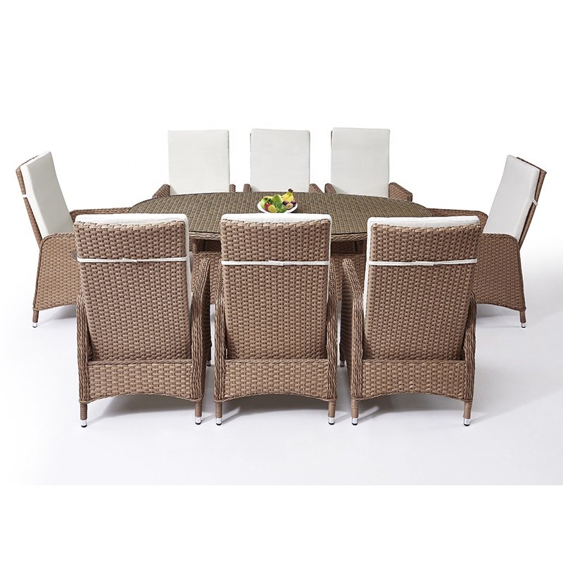 Modern Best Brown Garden Wicker Table 8 Seater Chairs Furniture Outdoor Patio Rattan Aluminum 9 Piece Dining Set